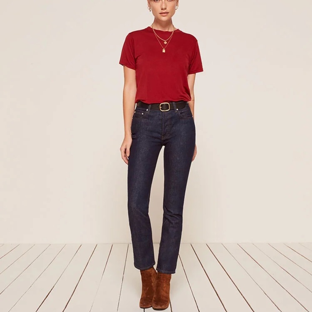 Reformation Winona mid rise Volta wash slim jeans